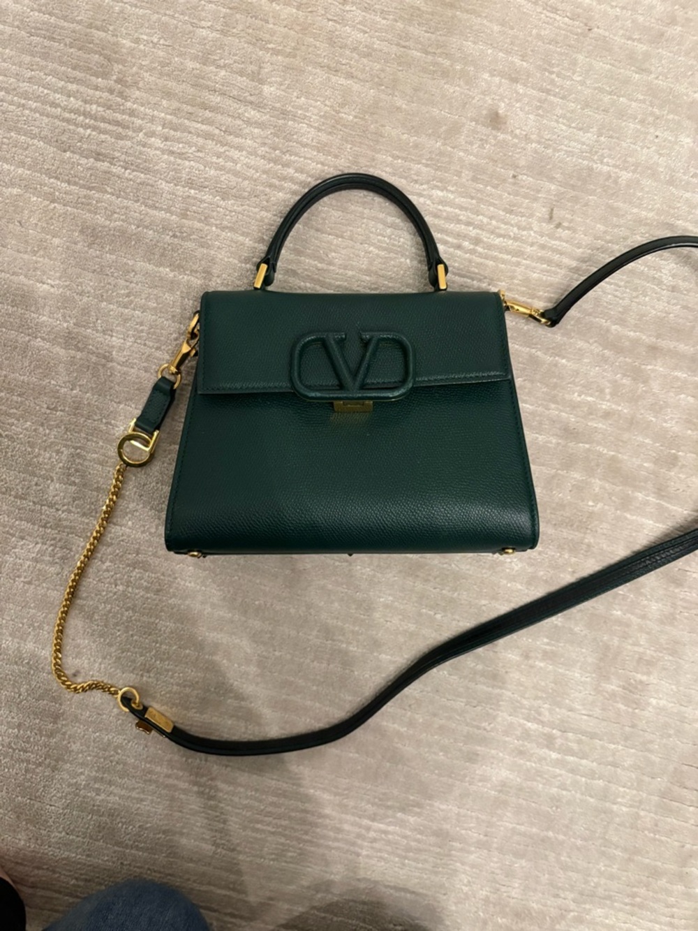 Valentino Garavani VLogo Top Handle Bag – Dark Green Leather